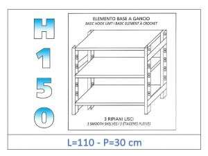 IN-G36911030B Scaffale a 3 ripiani lisci fissaggio a gancio dim cm 110x30x150h