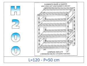 IN-G47012050B Scaffale a 4 ripiani asolati fissaggio a gancio dim cm 120x50x200h