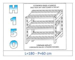 IN-G37018060B Scaffale a 3 ripiani asolati fissaggio a gancio dim cm 180x60x150h