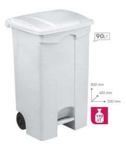 T115590 Contenitore mobile a pedale in plastica BIANCO 90 litri