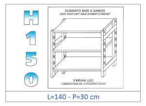 IN-G36914030B Scaffale a 3 ripiani lisci fissaggio a gancio dim cm 140 x30x150h