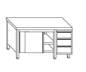 TA4018 Tavolo armadio in acciaio inox con porte su un lato e cassettiera DX 180x60x85
