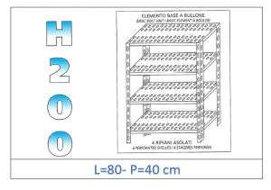 IN-4708040B Scaffale a 4 ripiani asolati fissaggio a bullone dim cm 80x40x200h