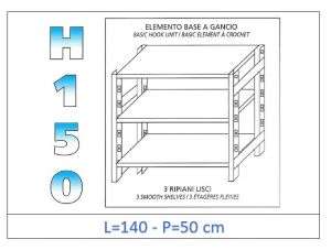 IN-G36914050B Scaffale a 3 ripiani lisci fissaggio a gancio dim cm 140x50x150h