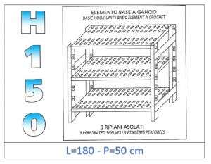 IN-G37018050B Scaffale a 3 ripiani asolati fissaggio a gancio dim cm 180x50x150h