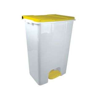 T912856 Contenitore mobile a pedale in plastica bianco – giallo 80 litri