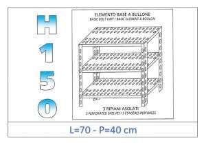 IN-B3707040B Scaffale a 3 ripiani asolati fissaggio a bullone dim cm 70x40x150h