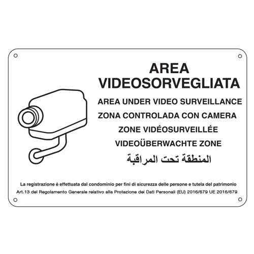 Cartello in alluminio a parete “Area Videosorvegliata”