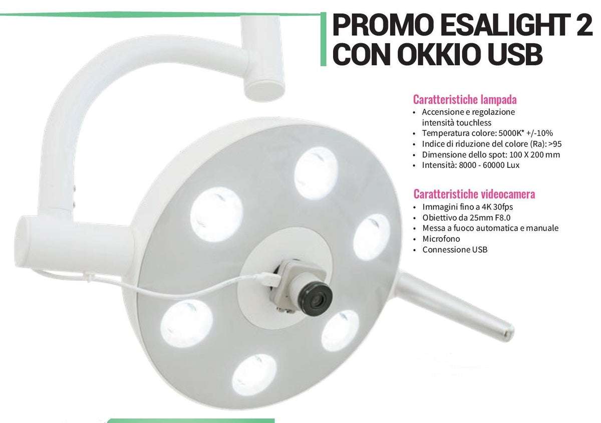 LAMPADA SCIALITICA ESALIGHT 2 + VIDEOCAMERA USB 4K OKKIO TECNOMED