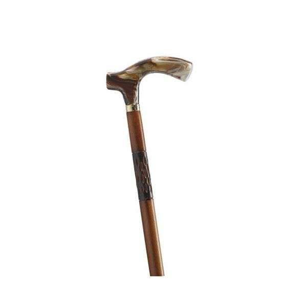 Bastone in Legno Scolpito con Manico in Marmo