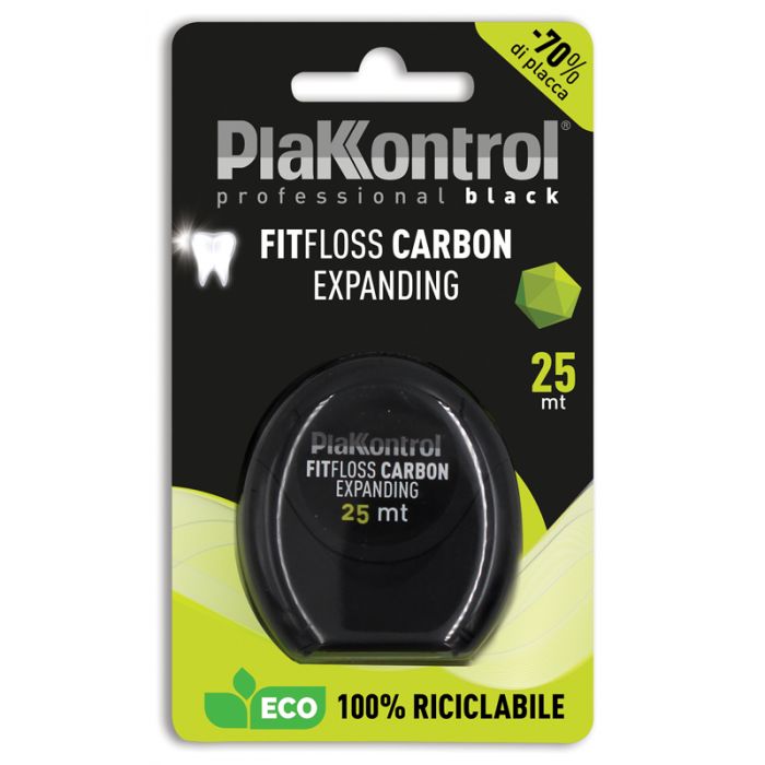 Plakkontrol Professional Black Fitfloss Carbon Expanding Filo Interdentale 25 Metri Fresh Mint