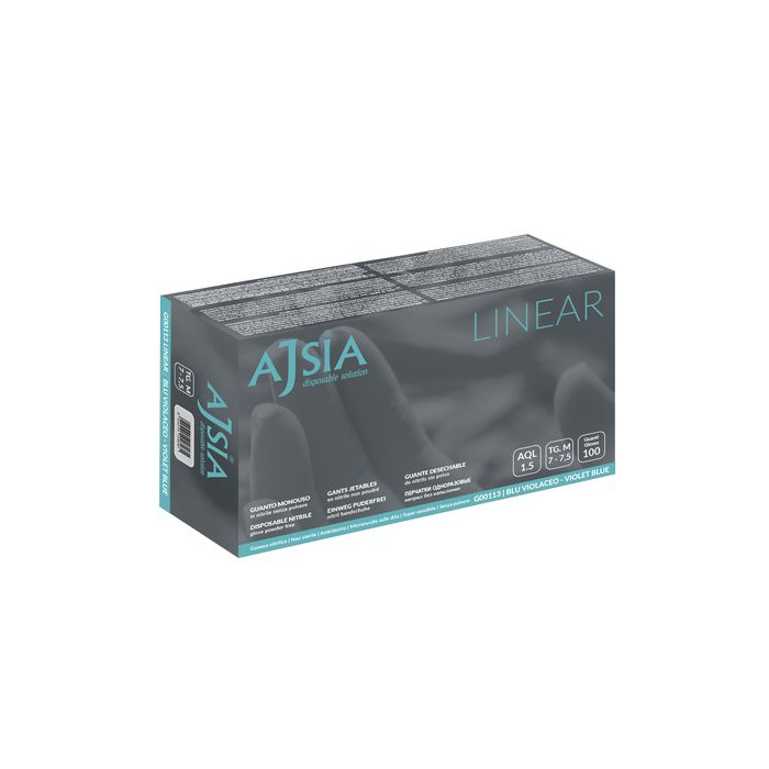 Guanto Monouso in Nitrile Senza Polvere Ajsia Linear Blu Violaceo Medium 100 Pezzi