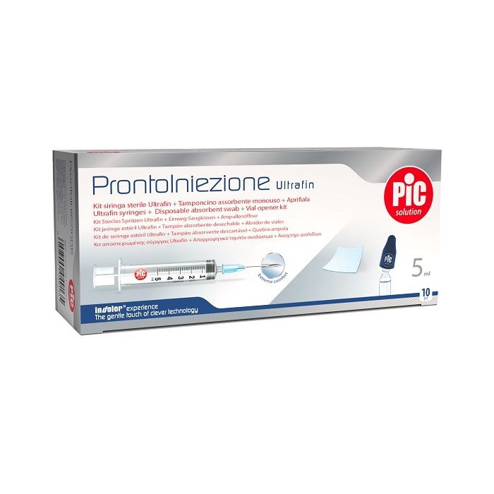 Prontoiniezione ultrafin kit siringa sterile 5 ml gauge 23 10 pezzi + tamponcino assorbente monouso + aprifiala